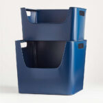 Large Dark Blue Metal Stacking Storage Bin