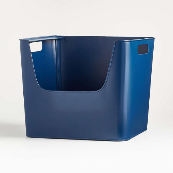 Large Dark Blue Metal Stacking Storage Bin