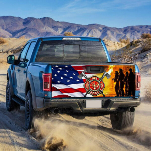 American Us Firefighter truck Tailgate Decal Sticker Wrap - Zarden