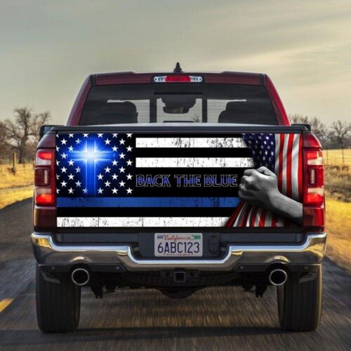 Back The Blue Christian Cross truck Tailgate Decal Sticker Wrap Mother's Day Father's Day Camping Hunting Wrap Decals For Trucks - Zarden