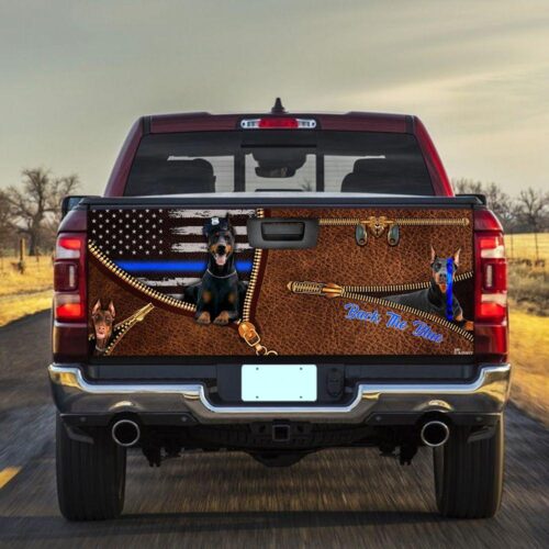 Dobermann Back The Blue truck Tailgate Decal Sticker Wrap Mother's Day Father's Day Camping Hunting Wrap Decals For Trucks - Zarden