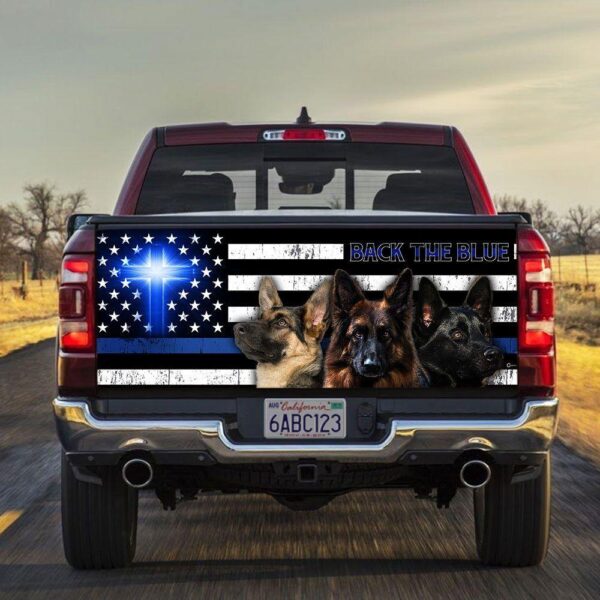 German Shepherd Back The Blue Christian Cross truck Tailgate Decal Sticker Wrap Mother's Day Father's Day Camping Hunting Wrap Decals For Trucks - Zarden