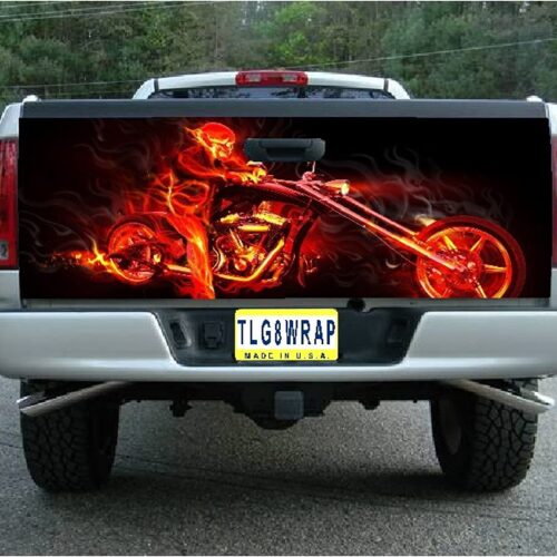 Flaming Chopper Vinyl Graphic Tailgate Cover Wrap Skins Nice Big Decals For Trucks - Zarden