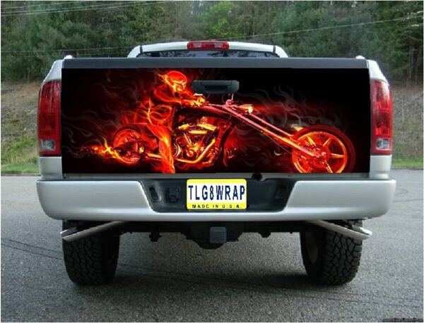 Flaming Chopper Vinyl Graphic Tailgate Cover Wrap Skins Nice Big Decals For Trucks - Zarden