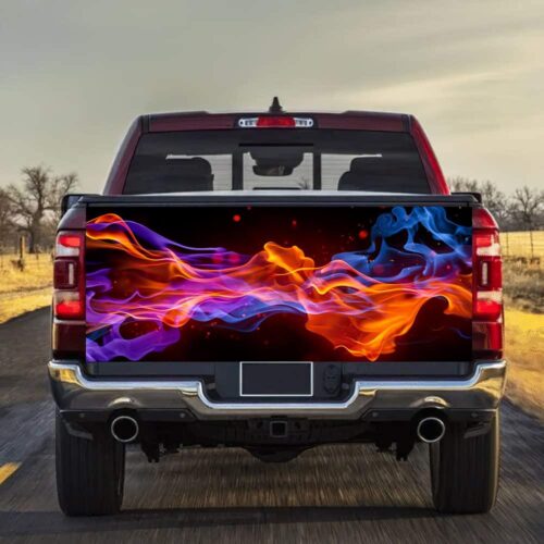 Blue And Red Flame Graphic Art Tailgate Wrap Decal Tailgate Sticker For Trucks - Zarden